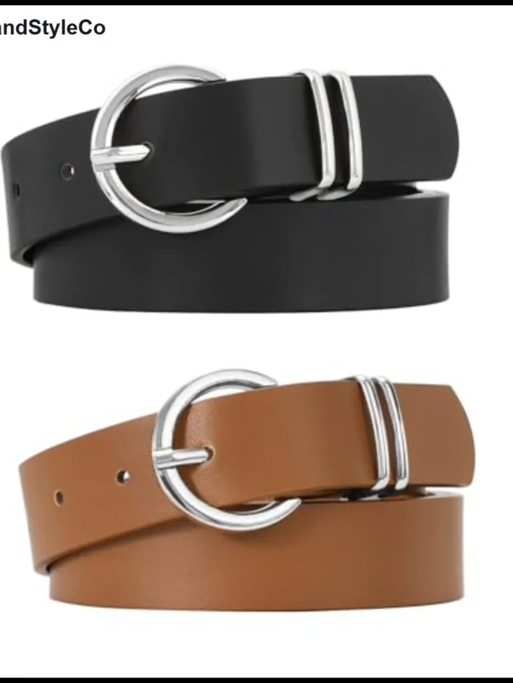 2 Pack Faux Leather Belts for Women Gold Buckle Fashion Belt